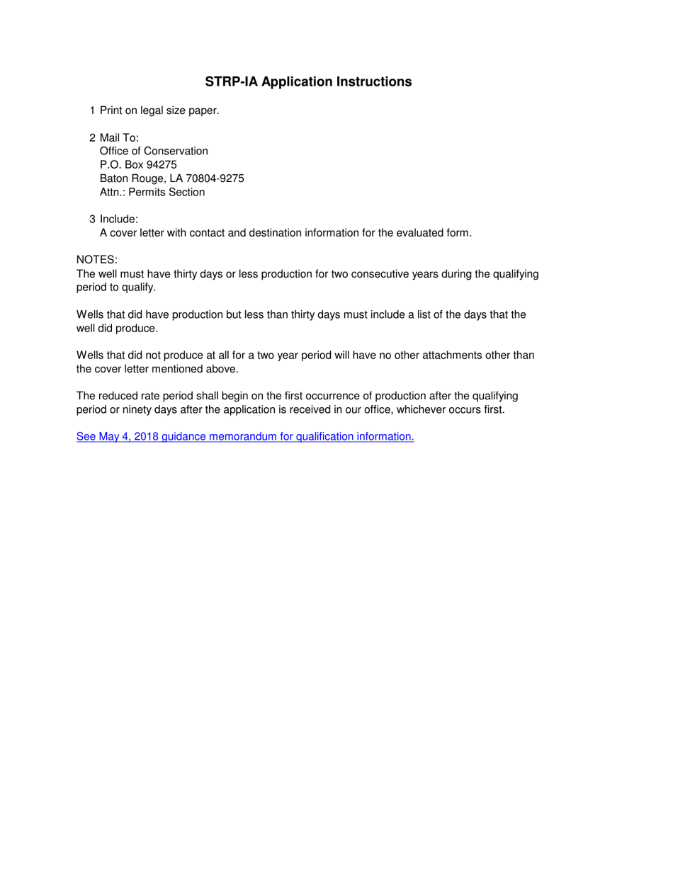 Form STRP-IA Application for Well Status Determination (Ia - Two Year, Similar Perforation Inactive Well) - Louisiana, Page 1