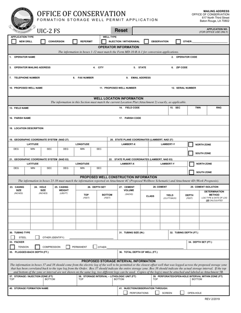 Form UIC-2 FS Formation Storage Well Permit Application - Louisiana