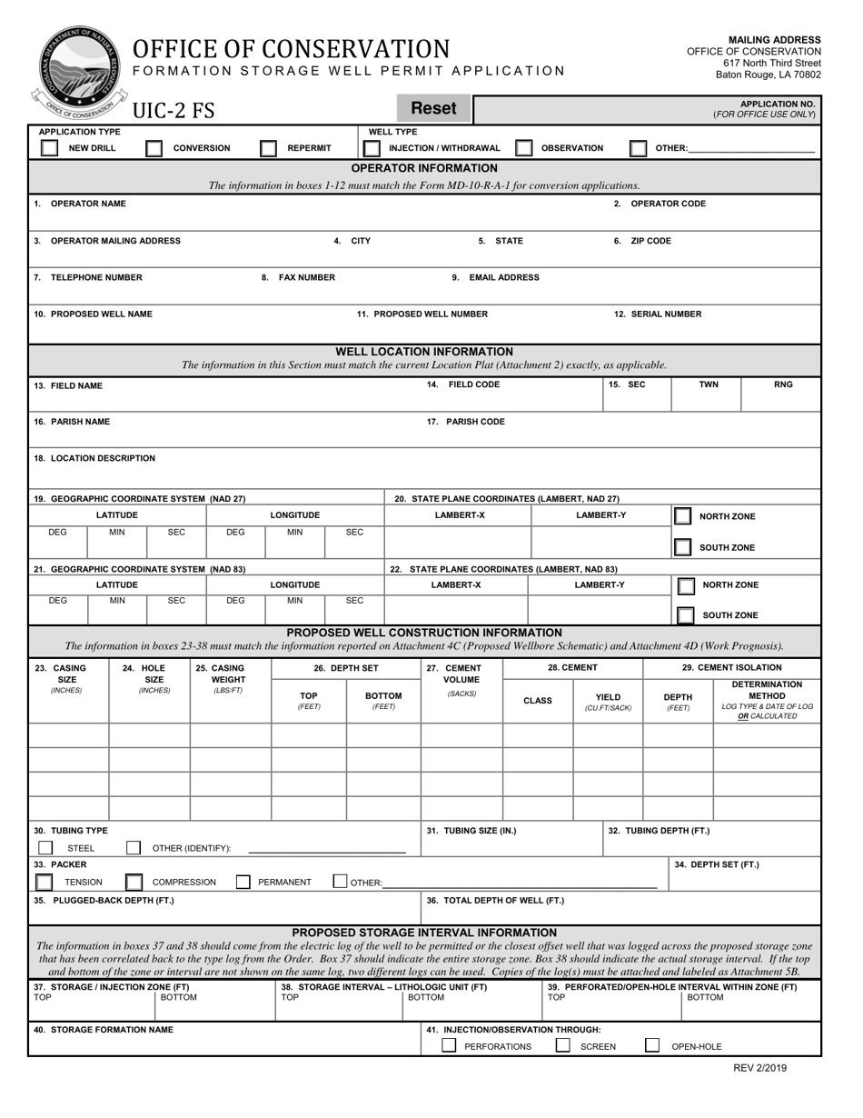 Form UIC-2 FS Formation Storage Well Permit Application - Louisiana, Page 1