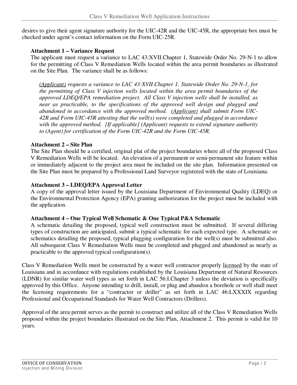 Form UIC-25R Class V Remediation Area Permit Application - Louisiana, Page 3