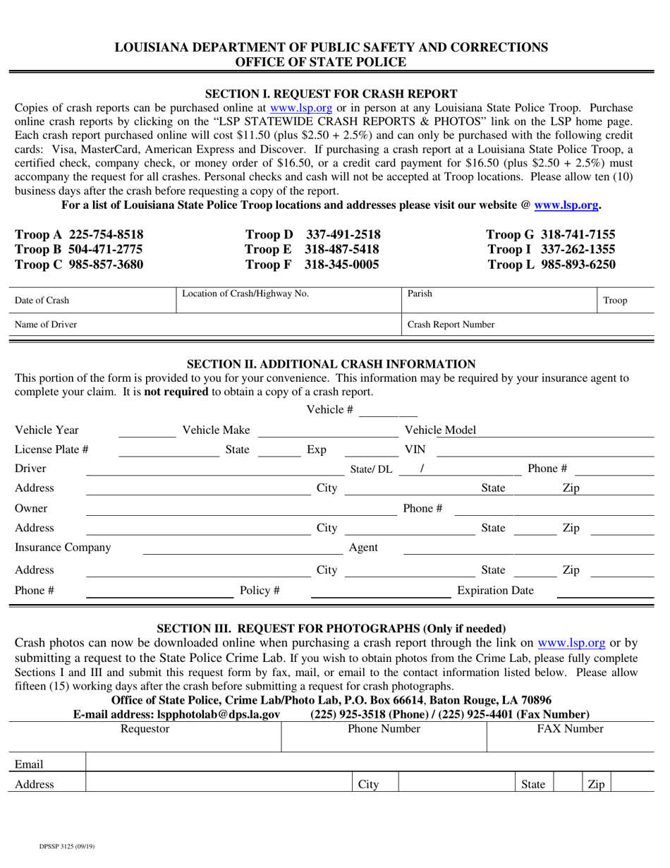 Form DPSSP3125 Crash Request Form - Louisiana, Page 1