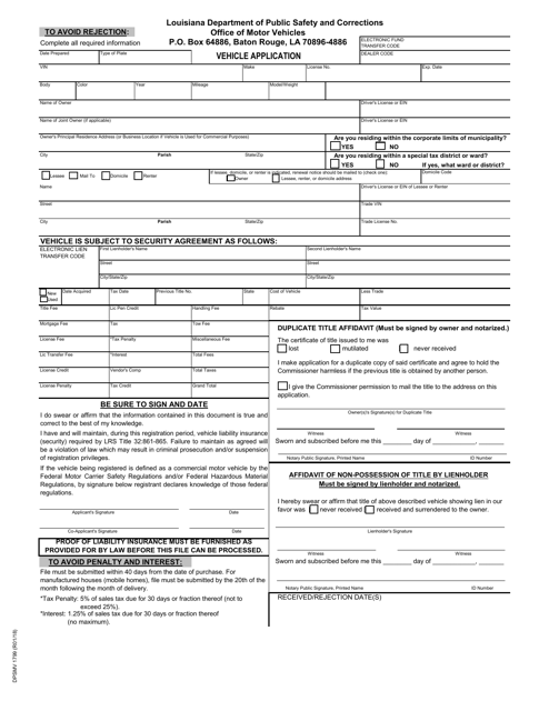 Form DPSMV1799 Vehicle Application - Louisiana