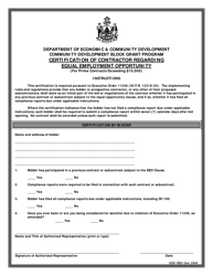 Document preview: Certification of Contractor Regarding Equal Employment Opportunity (For Prime Contracts Exceeding 10,000) - Maine