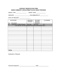 Document preview: Maine Community Development Block Grant Program Contract Modification Form - Maine