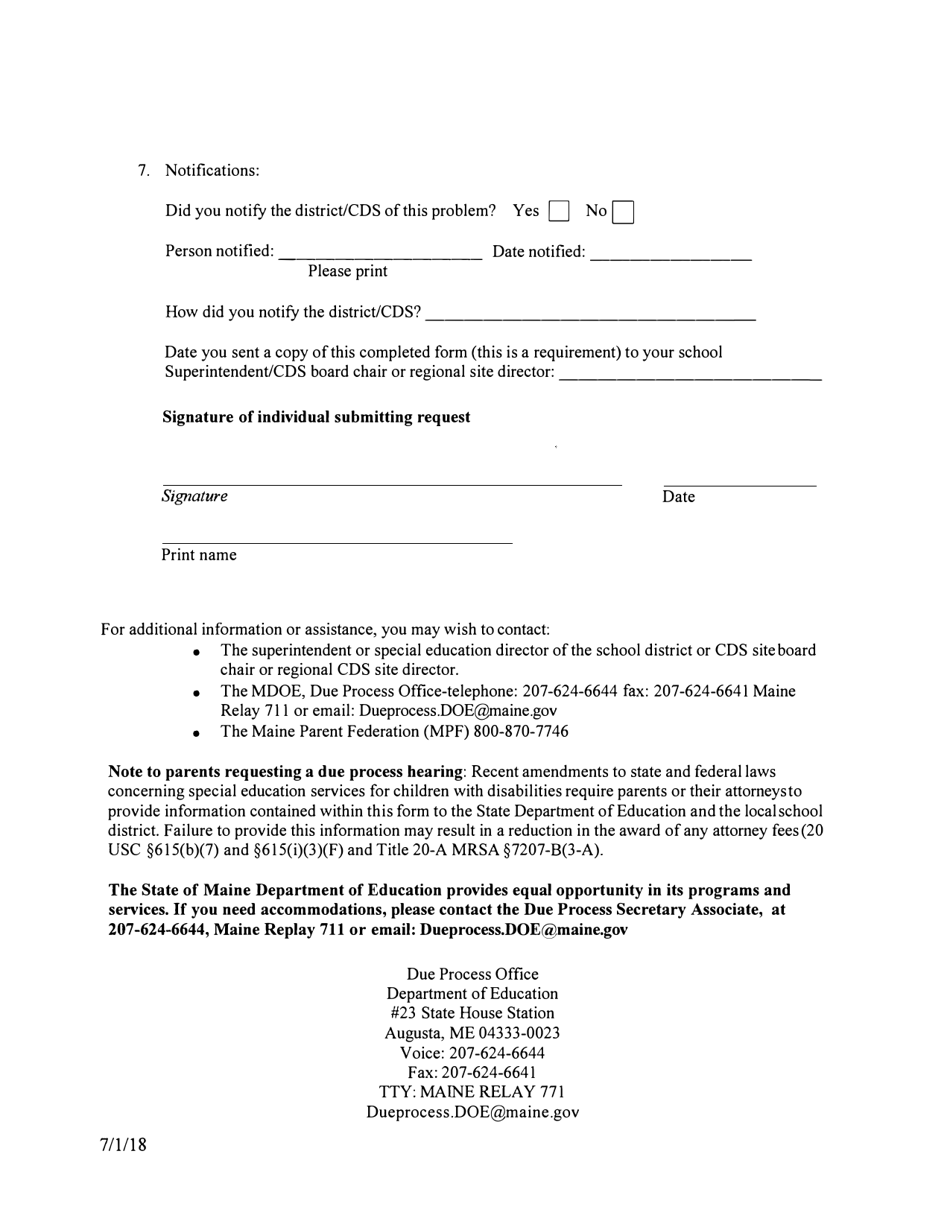 State Systemic Complaint Investigation Request Form - Maine, Page 3