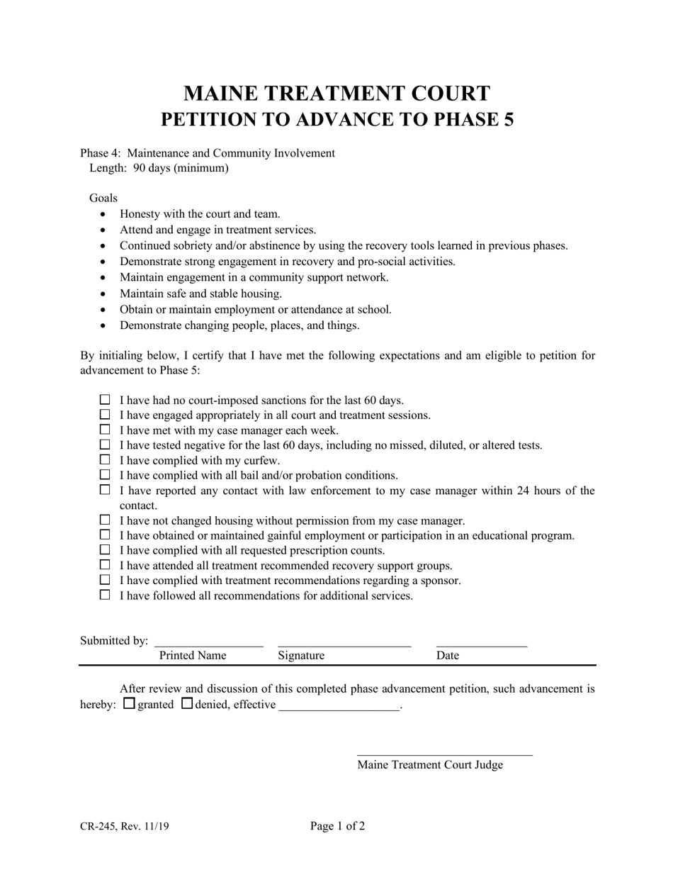 Form CR-245 Petition to Advance to Phase 5 - Maine, Page 1