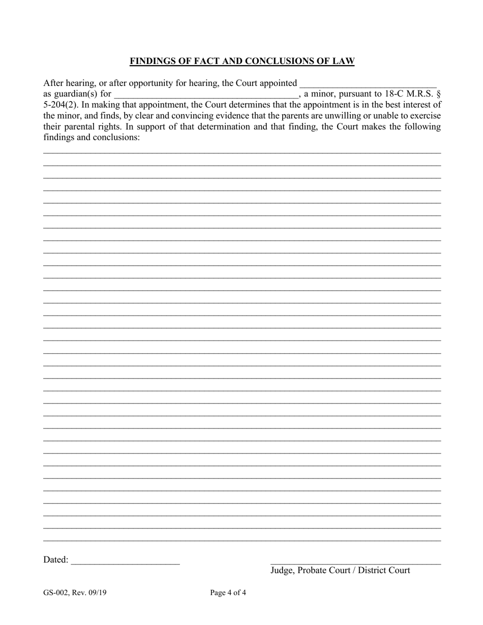 Form GS-002 Order of Appointment of Guardian of a Minor - Maine, Page 4