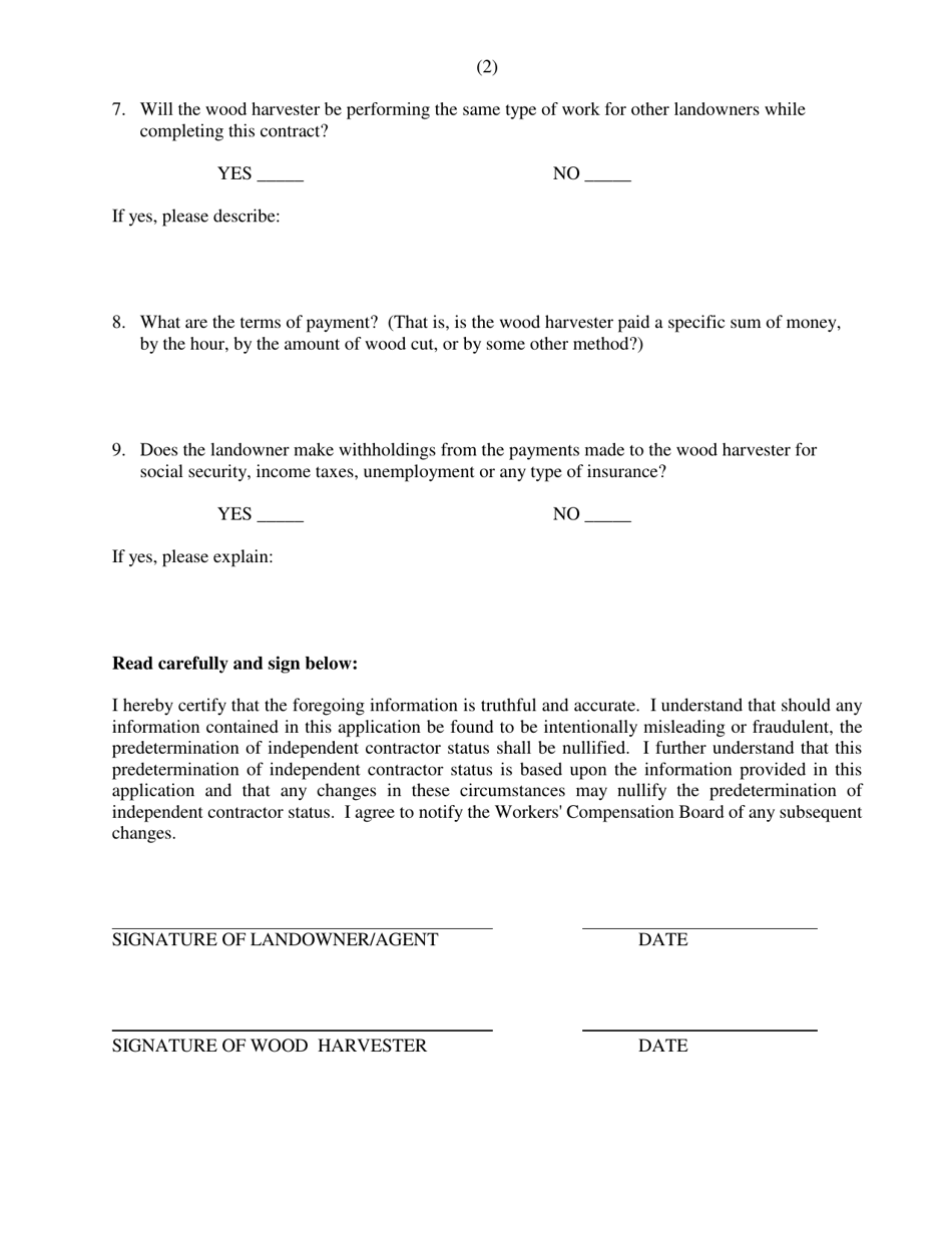 Form WCB-260 Application for Predetermination of Independent Contractor Status to Establish Conclusive Presumption - Maine, Page 3