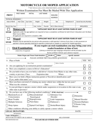 Form MVE-64M Motorcycle or Moped Application - Maine