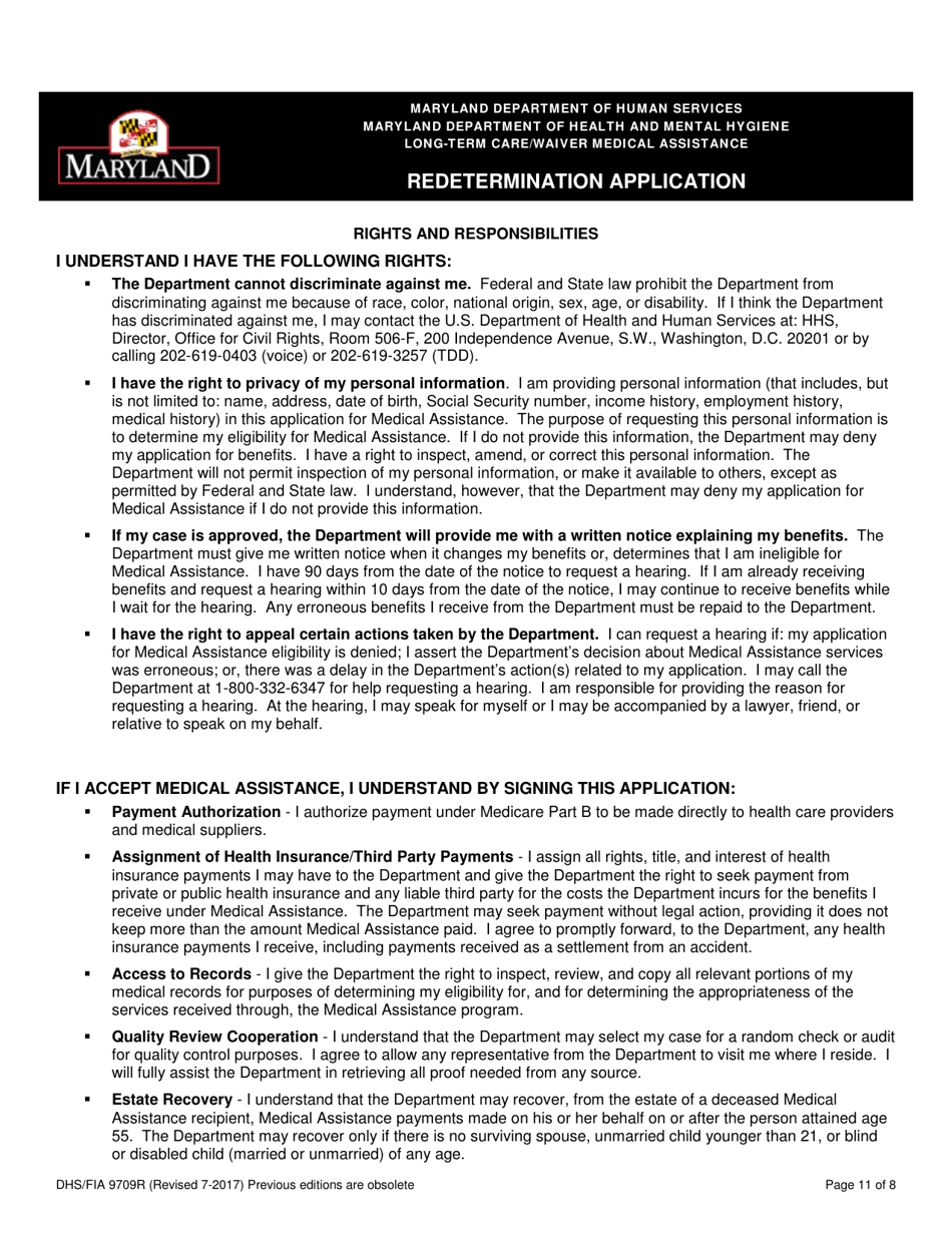 Form DHS / FIA9709R Long-Term Care / Waiver Medical Assistance Redetermination Application - Maryland, Page 13