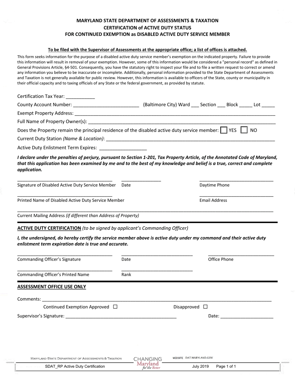 Form SDAT_RP - Fill Out, Sign Online and Download Fillable PDF ...