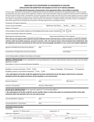 Document preview: Form SDAT_RP Application for Exemption for Disabled Active Duty Service Member - Maryland
