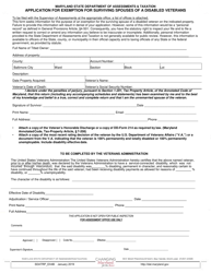 Form SDATRP_EX4B Application for Exemption for Surviving Spouses of a Disabled Veterans - Maryland