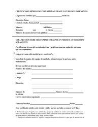 Formulario PSC-801 Certificado Medico De Enfermedad Grave O Cuidados Intensivos - Maryland (Spanish)