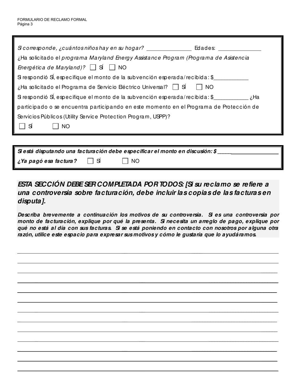 Formulario De Indagacion / Controversia - Maryland (Spanish), Page 3