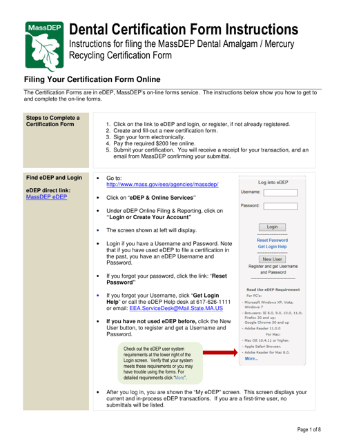 Instructions for Dental Amalgam / Mercury Recycling Certification Form - Massachusetts