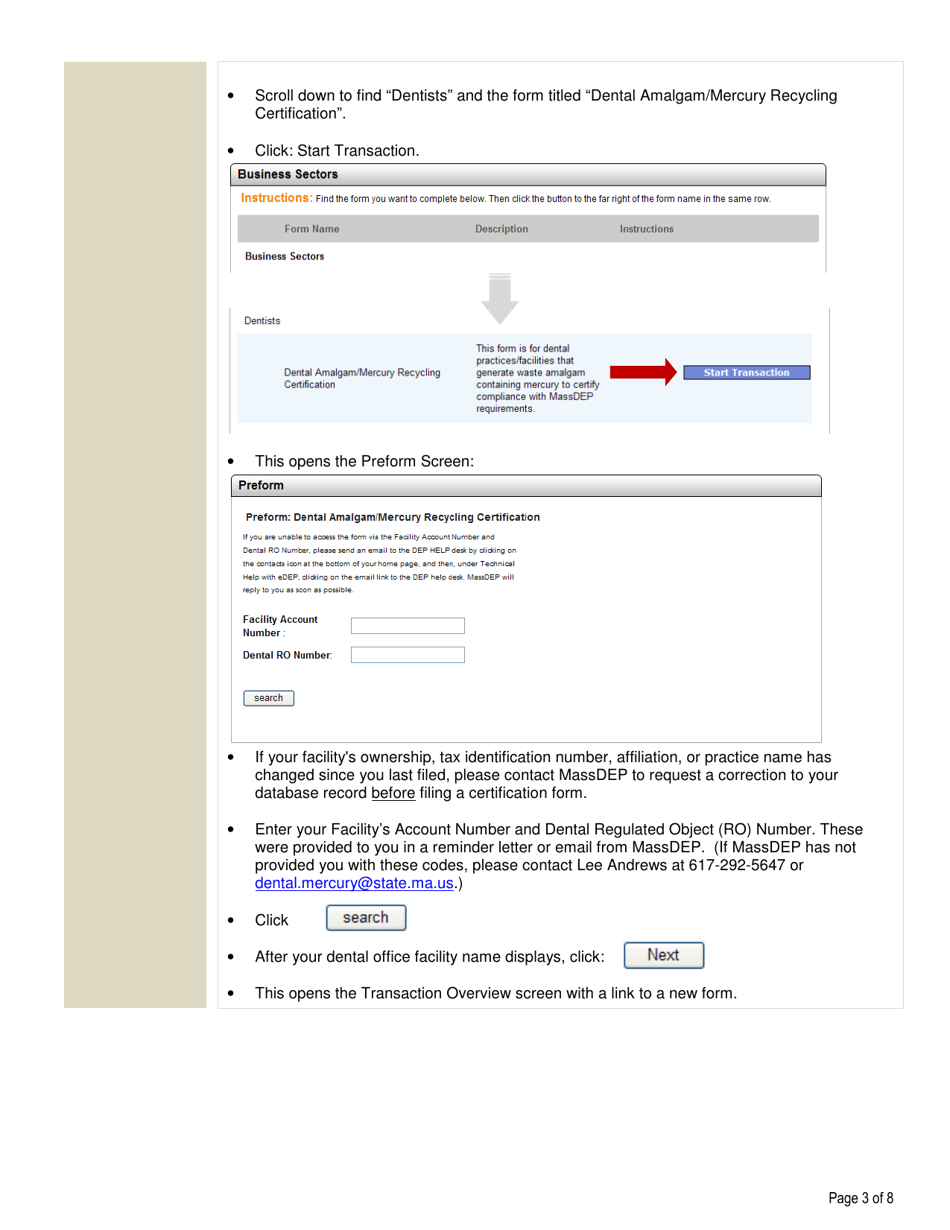 Instructions for Dental Amalgam / Mercury Recycling Certification Form - Massachusetts, Page 3