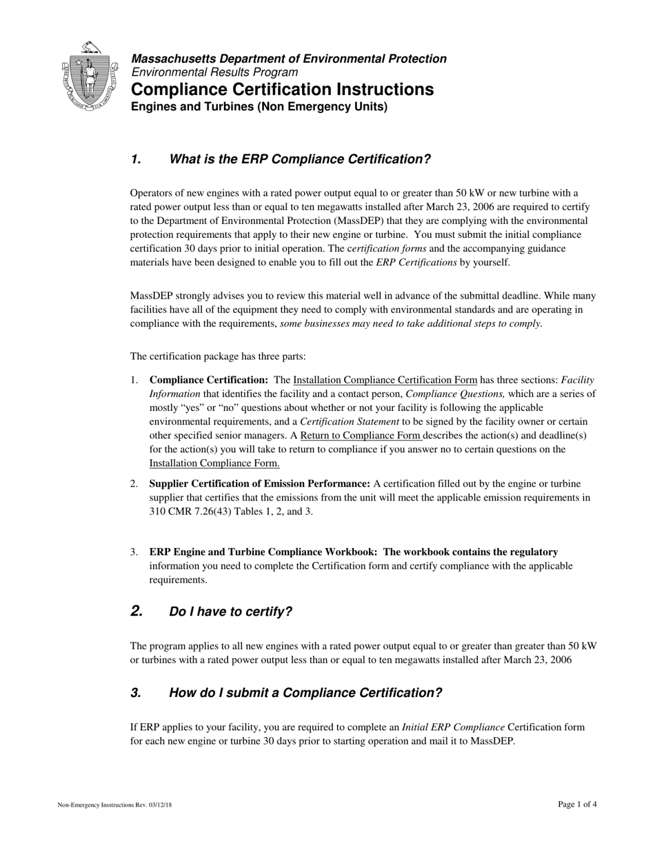 Instructions for Return to Compliance Plan - New Engines  Turbines (Non-emergency) - Massachusetts, Page 1