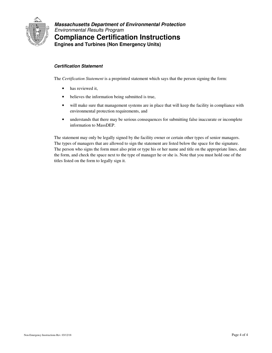 Instructions for Return to Compliance Plan - New Engines  Turbines (Non-emergency) - Massachusetts, Page 4
