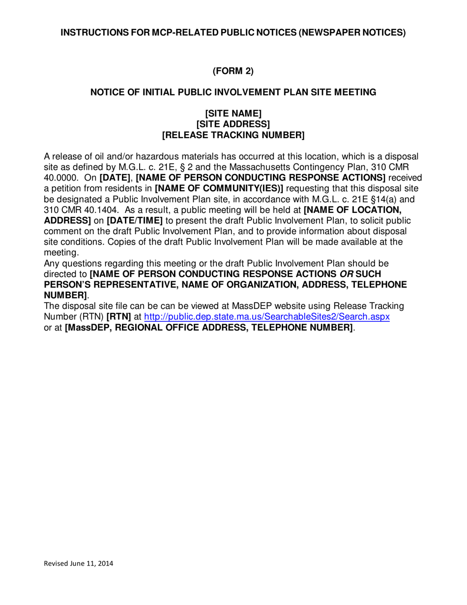 Instructions for Form 1, 2, 3, 4 Newspaper Public Notices of Response Action Status - Massachusetts, Page 4