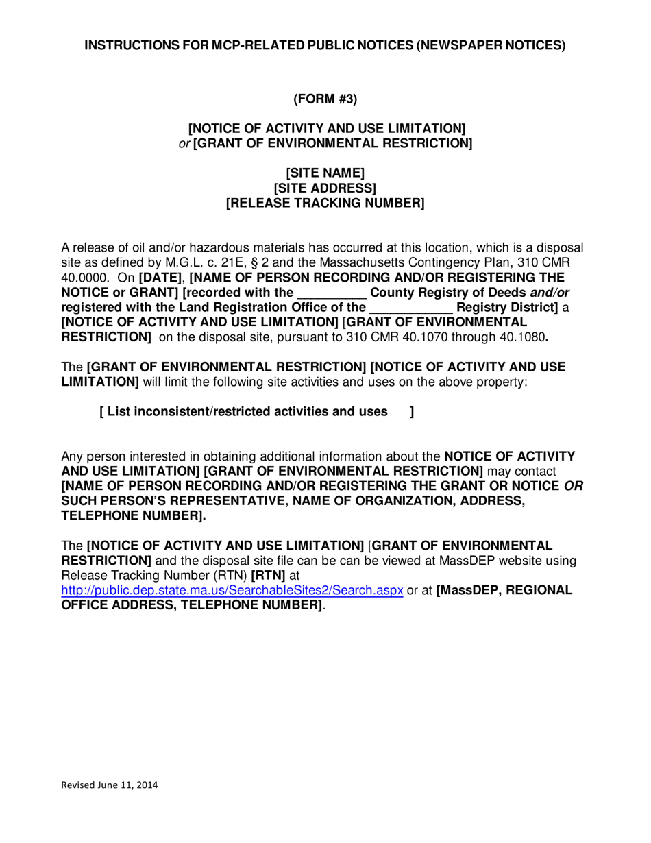 Instructions for Form 1, 2, 3, 4 Newspaper Public Notices of Response Action Status - Massachusetts, Page 5