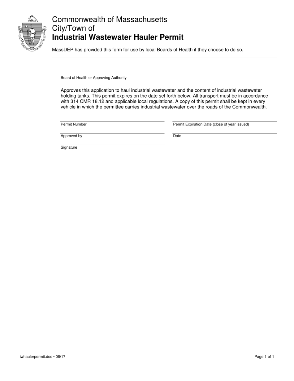 Industrial Wastewater Hauler Permit - Massachusetts, Page 1