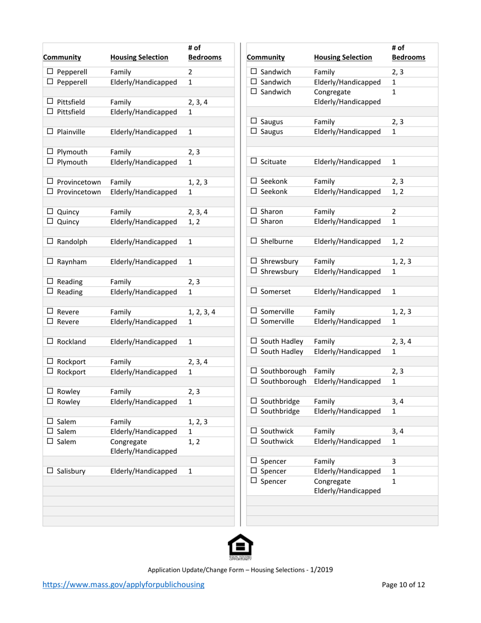 Application Update / Change Form - Housing Selections - Massachusetts, Page 10