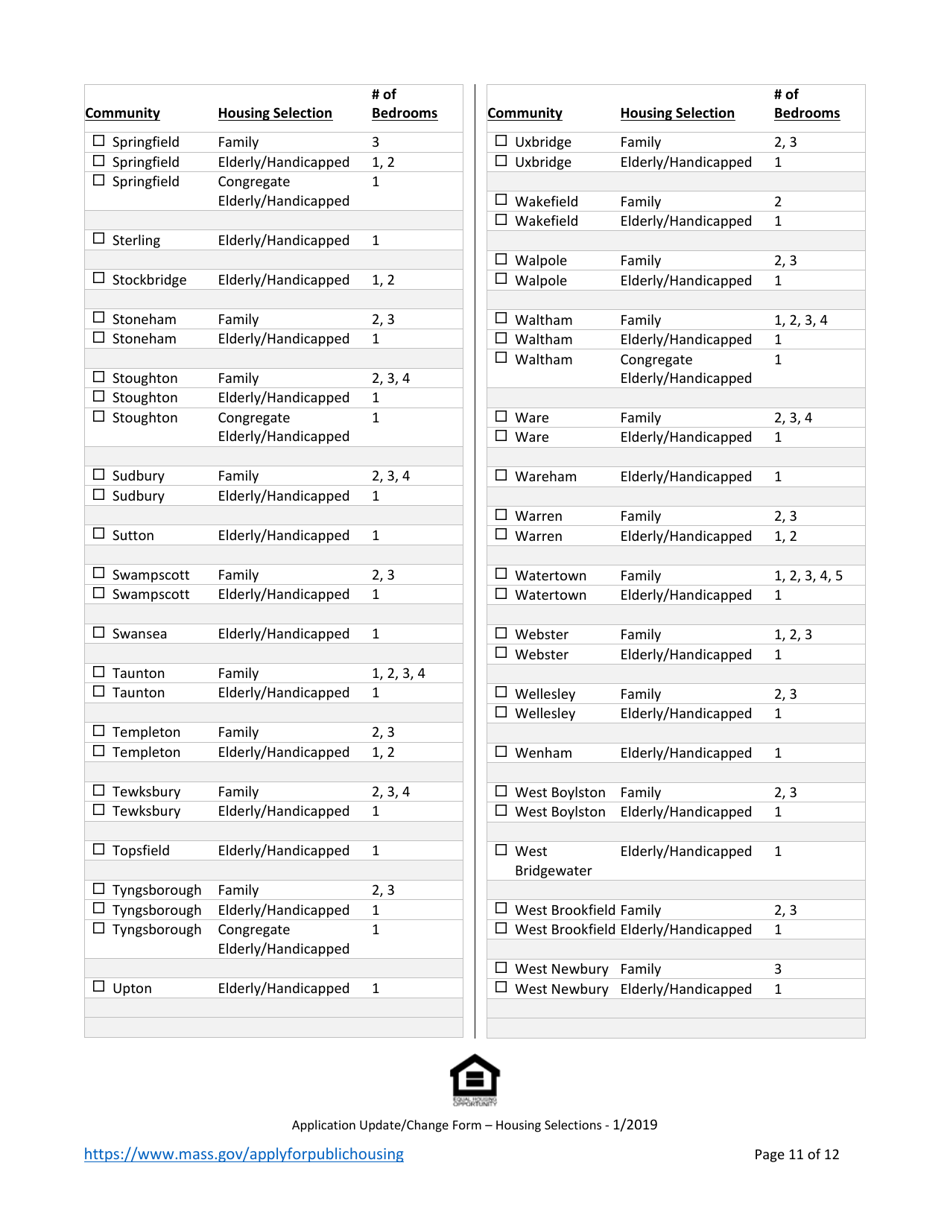 Application Update / Change Form - Housing Selections - Massachusetts, Page 11