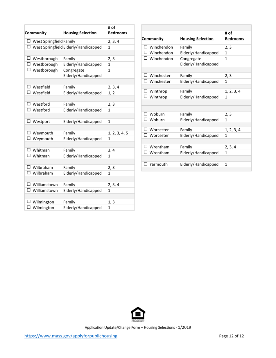 Application Update / Change Form - Housing Selections - Massachusetts, Page 12
