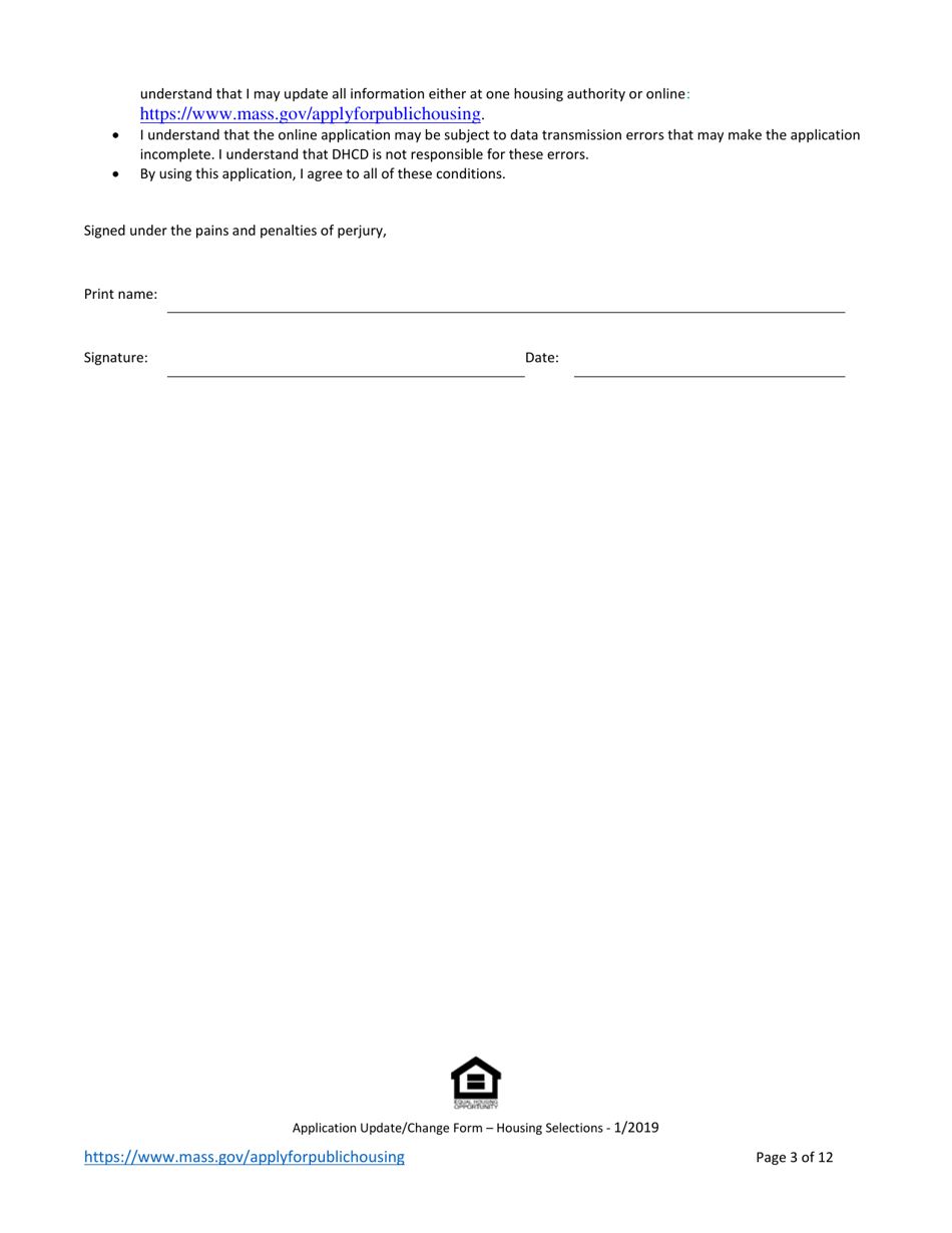Application Update / Change Form - Housing Selections - Massachusetts, Page 3