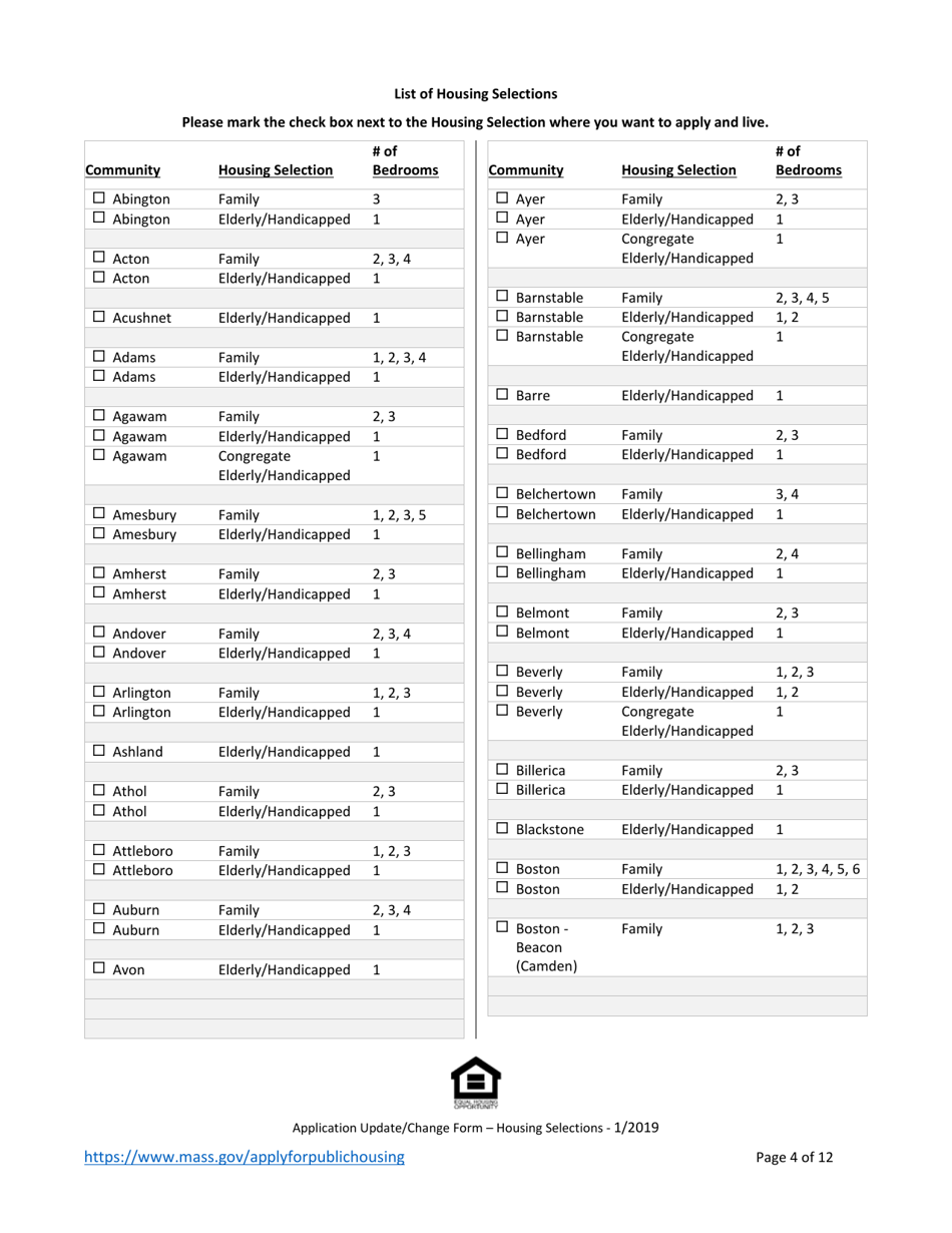 Application Update / Change Form - Housing Selections - Massachusetts, Page 4