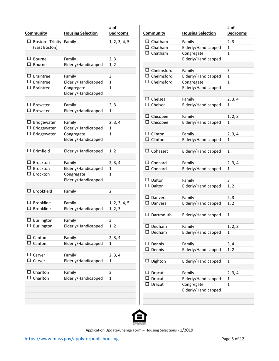 Application Update / Change Form - Housing Selections - Massachusetts, Page 5