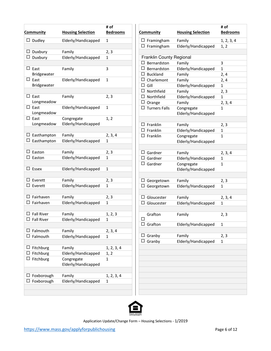 Application Update / Change Form - Housing Selections - Massachusetts, Page 6