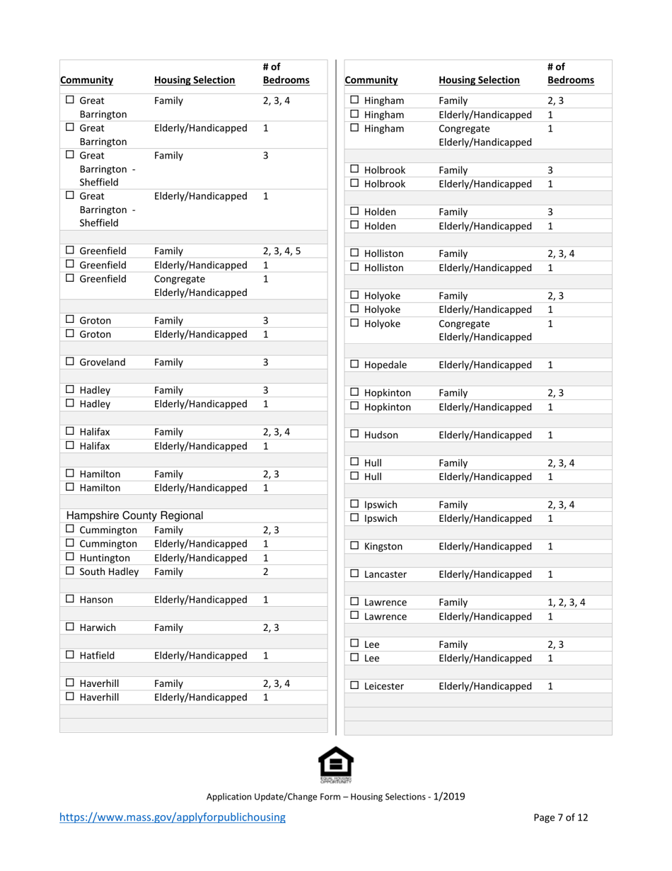 Application Update / Change Form - Housing Selections - Massachusetts, Page 7