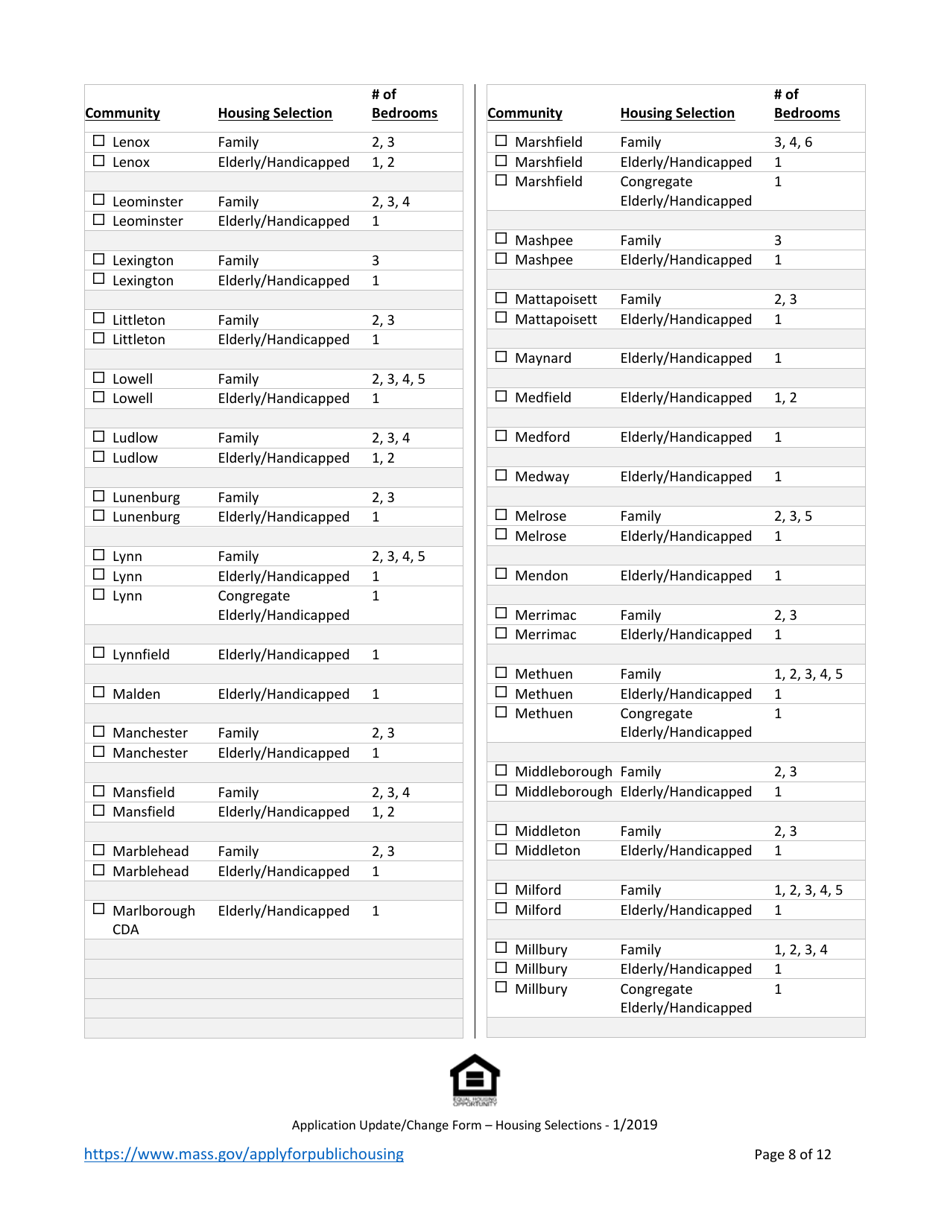 Application Update / Change Form - Housing Selections - Massachusetts, Page 8
