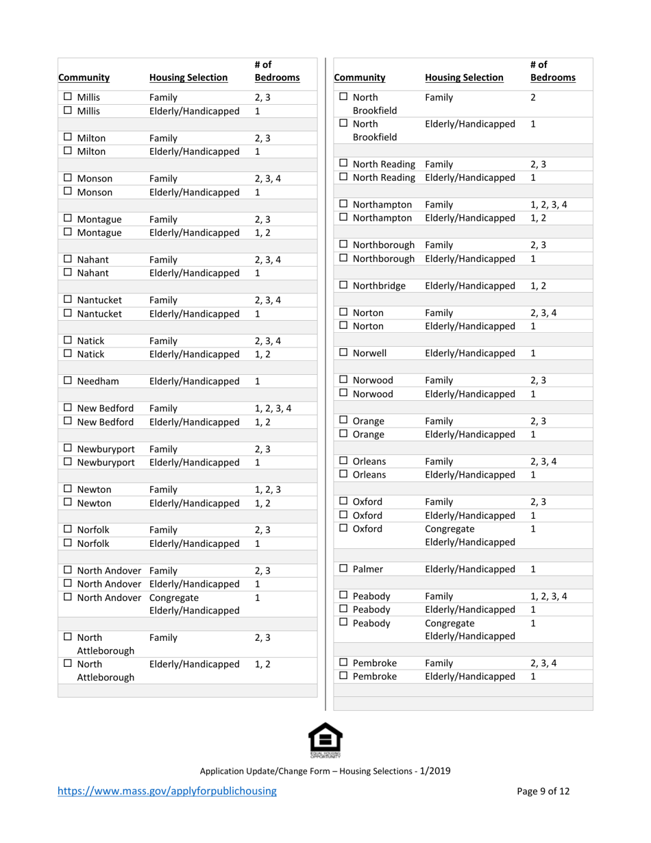 Application Update / Change Form - Housing Selections - Massachusetts, Page 9