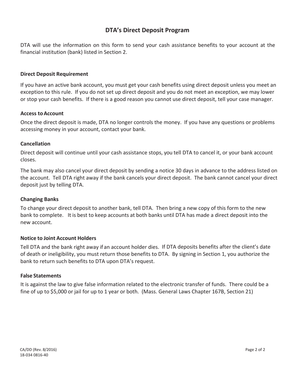 Form CA / DD Direct Deposit - Massachusetts, Page 2