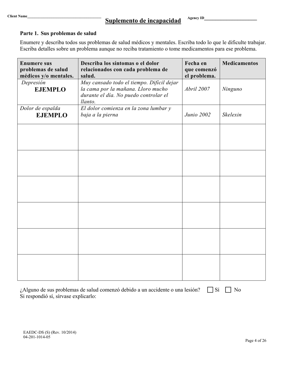 Formulario EAEDC-DS Asistencia De Emergencia Para Personas De La Tercera Edad, Incapacitados Y Ninos Suplemento De Incapacidad - Massachusetts (Spanish), Page 4