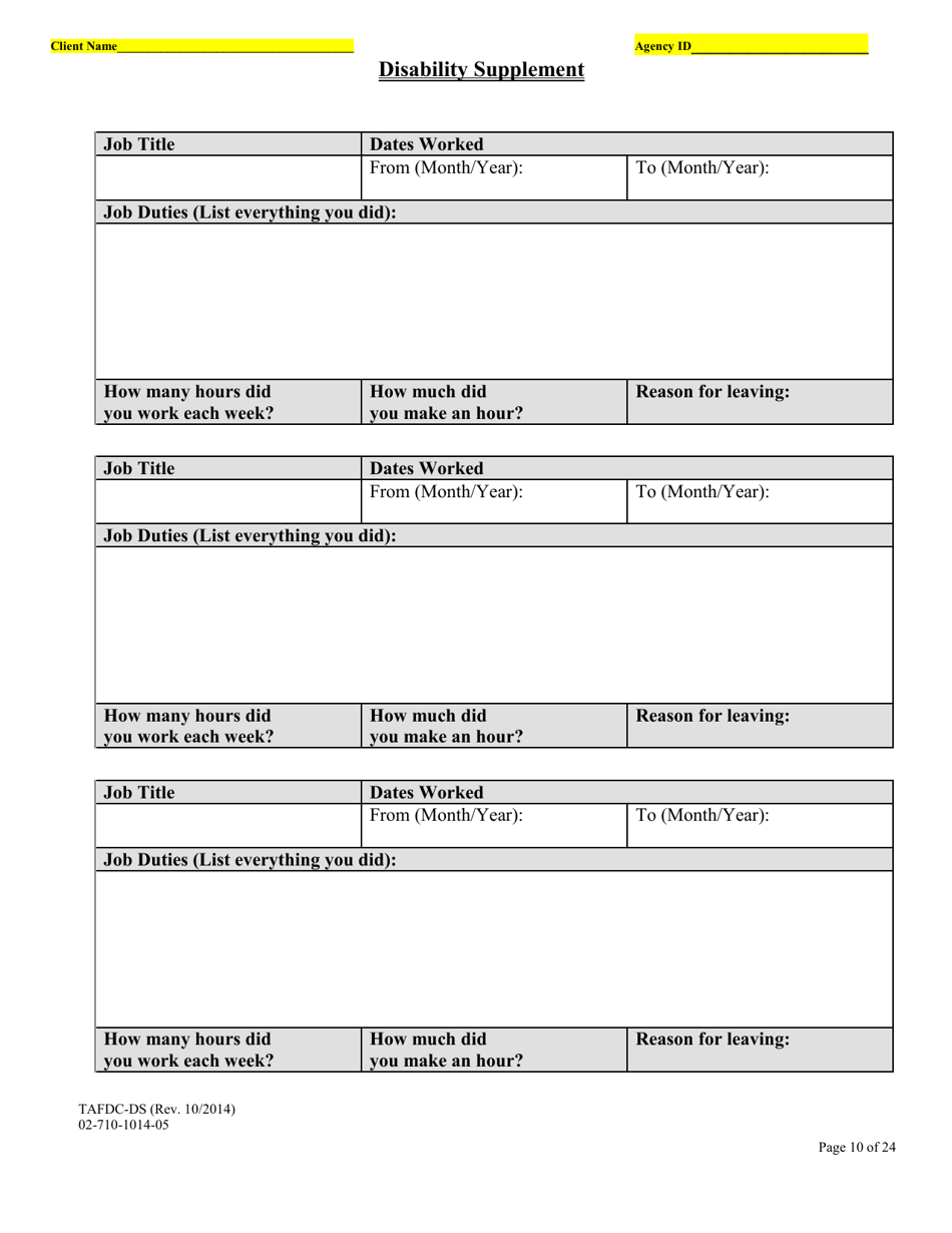 Form TAFDC-DS Transitional Aid to Families With Dependent Children Disability Supplement - Massachusetts, Page 10