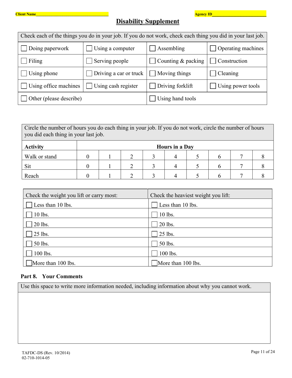 Form TAFDC-DS Transitional Aid to Families With Dependent Children Disability Supplement - Massachusetts, Page 11