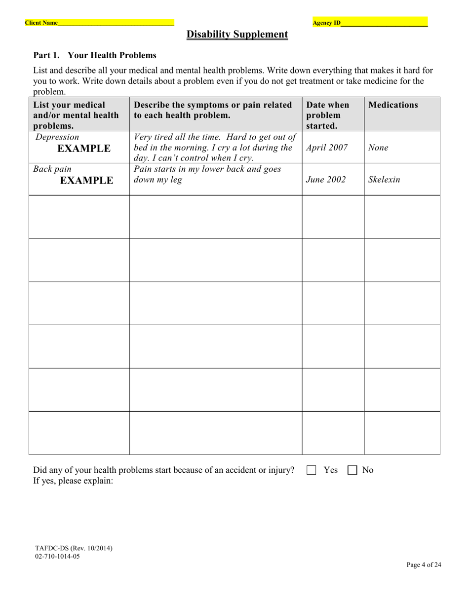 Form TAFDC-DS Transitional Aid to Families With Dependent Children Disability Supplement - Massachusetts, Page 4