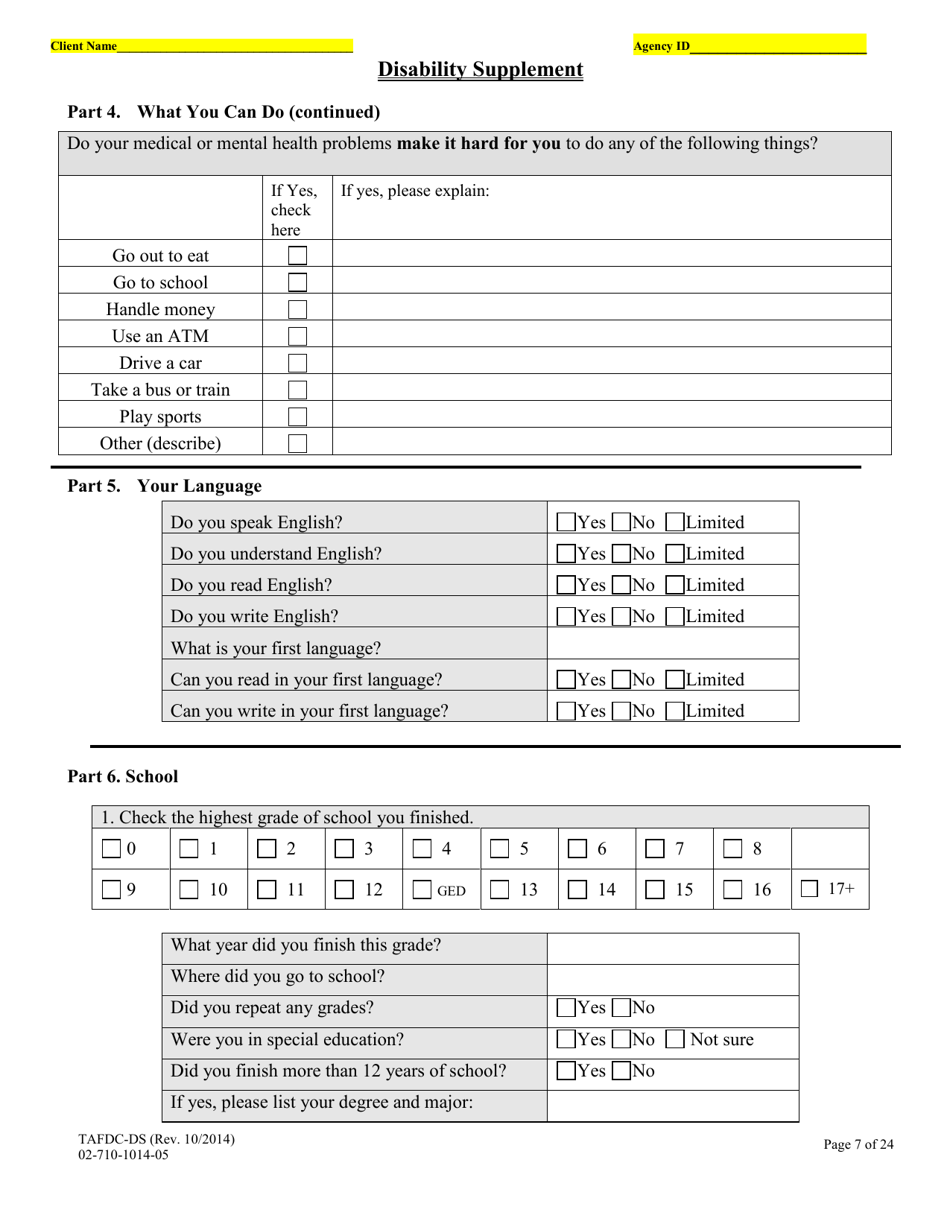 Form TAFDC-DS Transitional Aid to Families With Dependent Children Disability Supplement - Massachusetts, Page 7