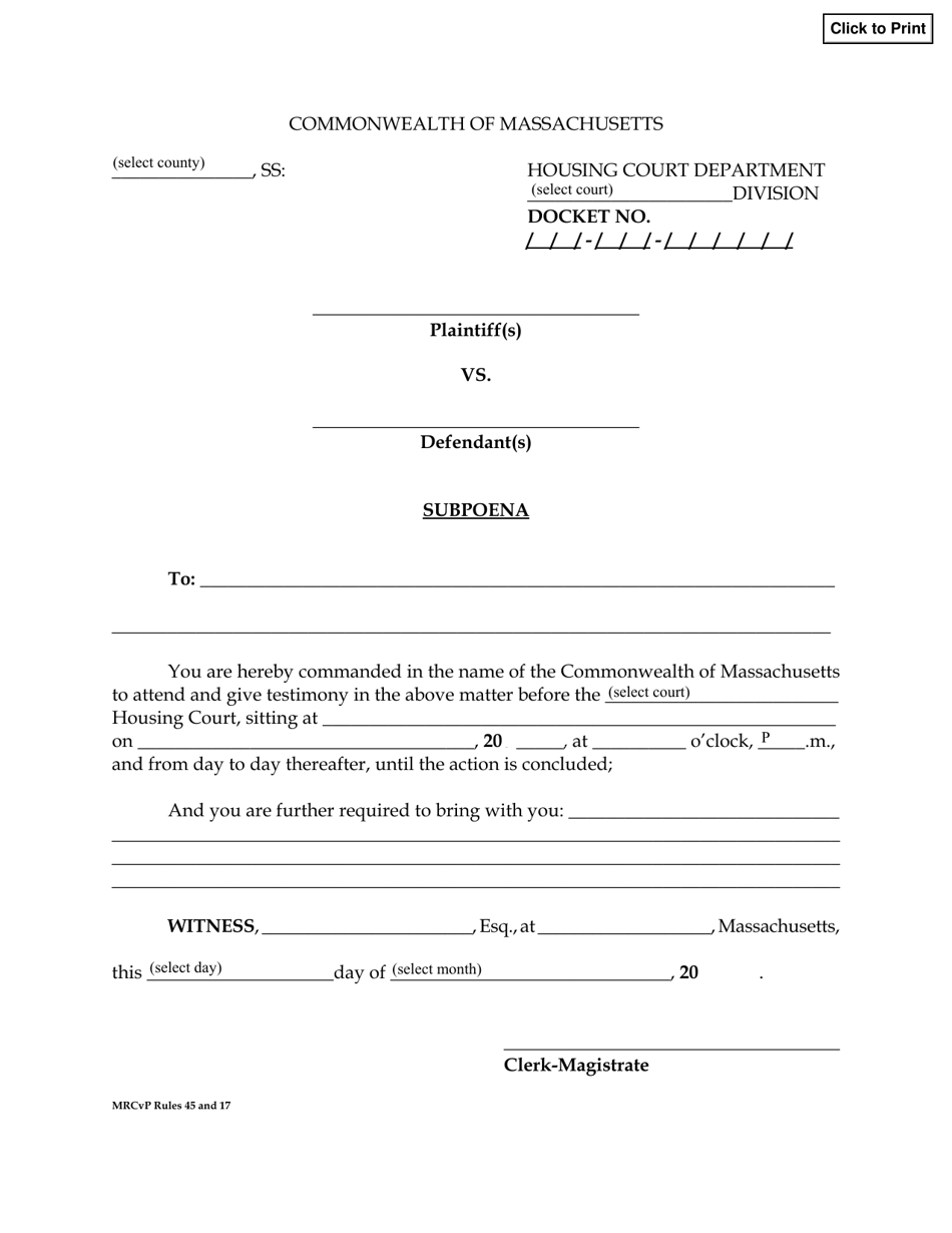 Subpoena - Massachusetts, Page 1