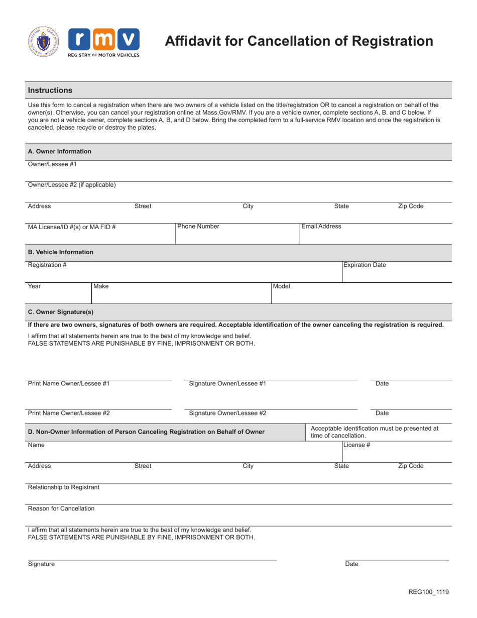 Form Reg100 Fill Out Sign Online And Download Fillable Pdf Massachusetts Templateroller 7076