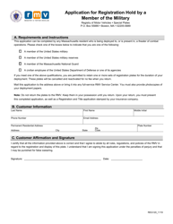 Document preview: Form REG120 Application for Registration Hold by a Member of the Military - Massachusetts