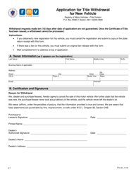 Form TTL101 &quot;Application for Title Withdrawal for New Vehicle&quot; - Massachusetts