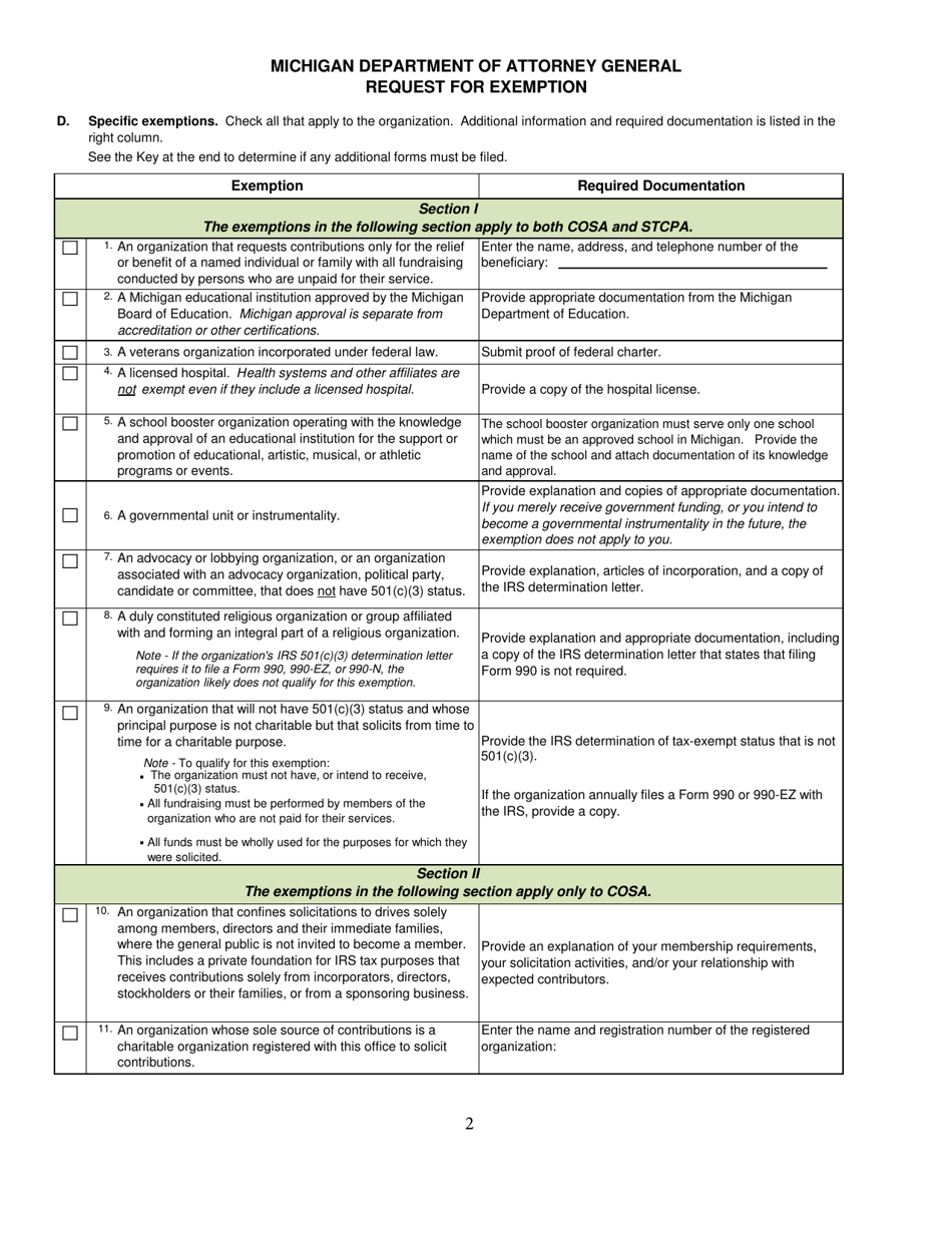 Form CTS-03 Request for Exemption - Michigan, Page 2