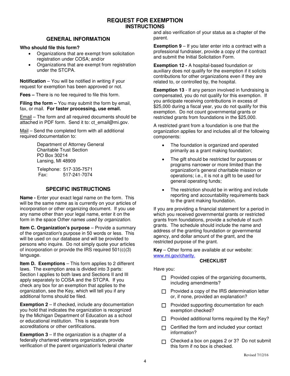 Form CTS-03 Request for Exemption - Michigan, Page 4