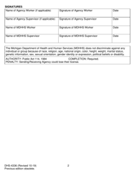 Form DHS-4336 Placement Prescreening - Michigan, Page 2