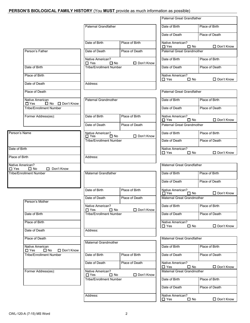 Form CWL-120-A North American Indian Tribal Affiliation Verification - Michigan, Page 2